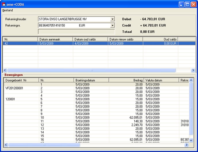 Voorbeeld scherm CODA - Cafca Software